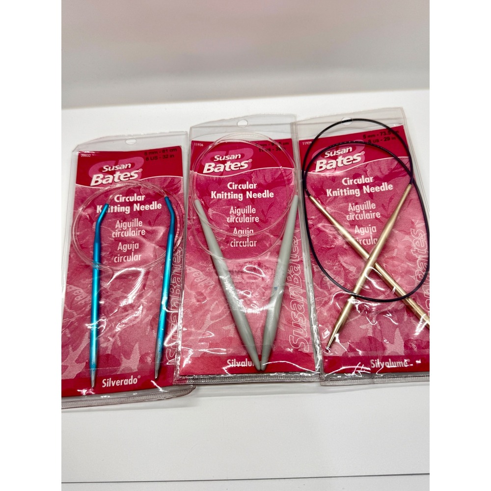 Susan Bates‎ Circular Knitting Needles Lot Silvalume Silverado US 8 11 5mm 8mm